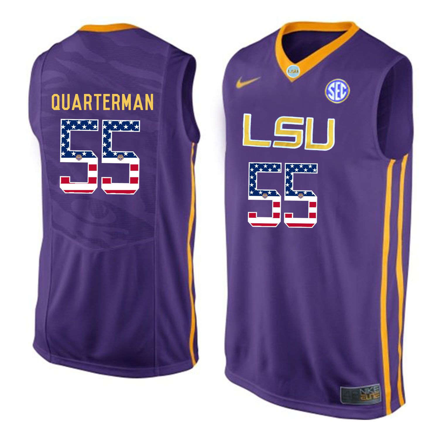 Men LSU Tigers 55 Quarterman Purple Flag Customized NCAA Jerseys